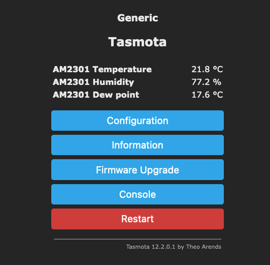 tasmota temperature homepage